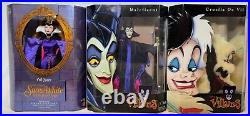 1998 Disney Villains Mattel EVIL QUEEN, MALEFICENT, CRUELLA DE VIL Lot of 3 NIB