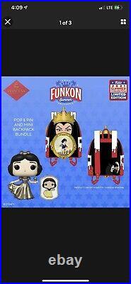 2021 FUNKON FUNKO POP SNOW WHITE With PIN + EVIL QUEEN BACKPACK CONFIRMED