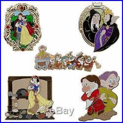 Disney 75th Anniversary Snow White Dopey Doc Evil Queen Old Hag Pin set Le 250