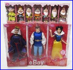Disney Snow White, 7 Dwarfs, Prince, Evil Queen Classic Collection Dolls Lot NIB