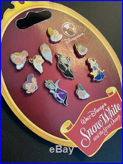 Disney Store Snow White & Seven 7 Dwarfs Mini Pin Set Old Hag Evil Queen Dopey