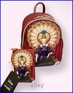 NWT Loungefly Disney Snow White Evil Queen Peacock Throne Mini Backpack & Wallet