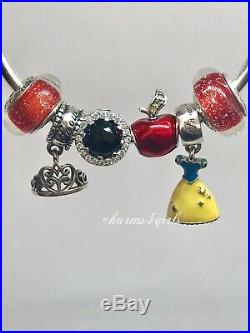 SET 6 Pandora Disney Snow White Dress, Evil Queen, 2 Murano, tiara And Red Apple