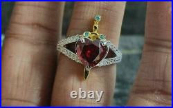 Snow White Simulated Diamond Engagement Ring Evil Queen Dagger in Heart Ring 925