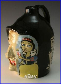 Stacy Lambert Snow White & Evil Queen Painted Face Jug Folk Pottery Seagrove NC