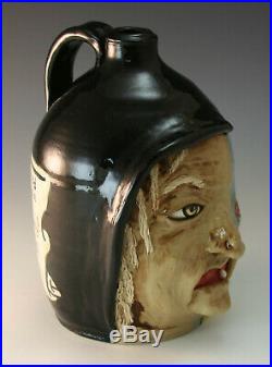 Stacy Lambert Snow White & Evil Queen Painted Face Jug Folk Pottery Seagrove NC