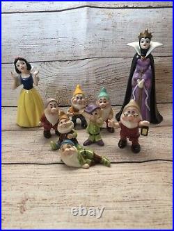 Vintage Disney Porcelain Figurines Snow White And The Seven Dwarfs & Evil Queen